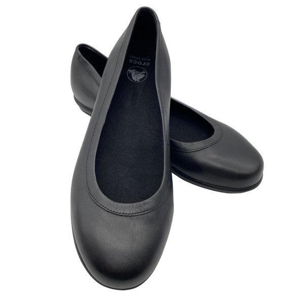 Crocs women's leather ballet flats size 9 Croc walk casual career work black - Picture 1 of 9